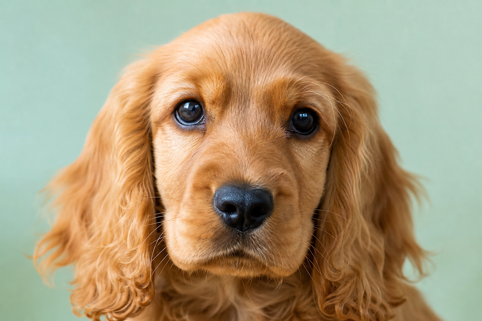 Portrait d'un chiot cocker anglais en bonne santé, yeux clairs et brillants, oreilles propres et poil lustré